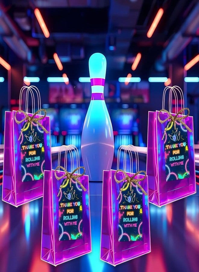Serencatcher Bowling Thank You Tags, 50pcs Bowling Party Favors Neon Thank You for Rolling with Me Gift Tags with String for Bowling Themed Birthday Party Decorations - Image 4